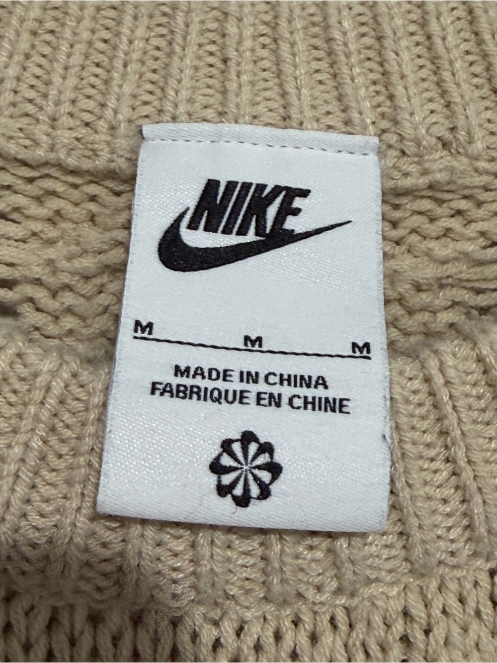 Nike Men's Cable Knit Crewneck Sweater Oatmeal Beige M Wool Blend - Picture 3 of 11